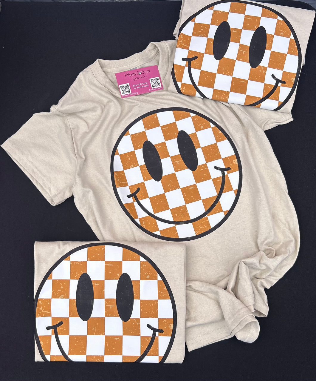 Checkered Smiley DTF print Shirt